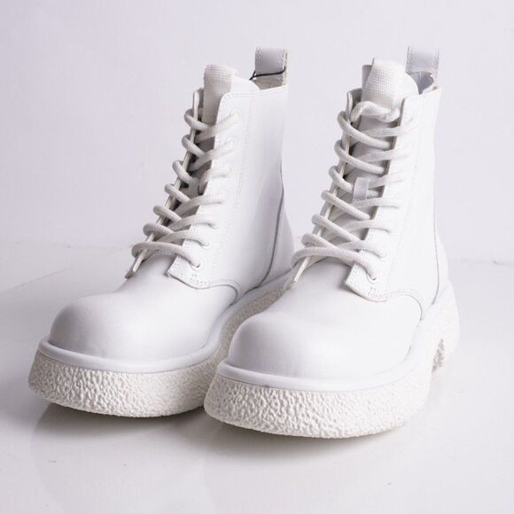 Zara Womens White Leather Chunky Ankle Boots EU 37 US 6.5 Combat 1116/810 NWT - Picture 4 of 7